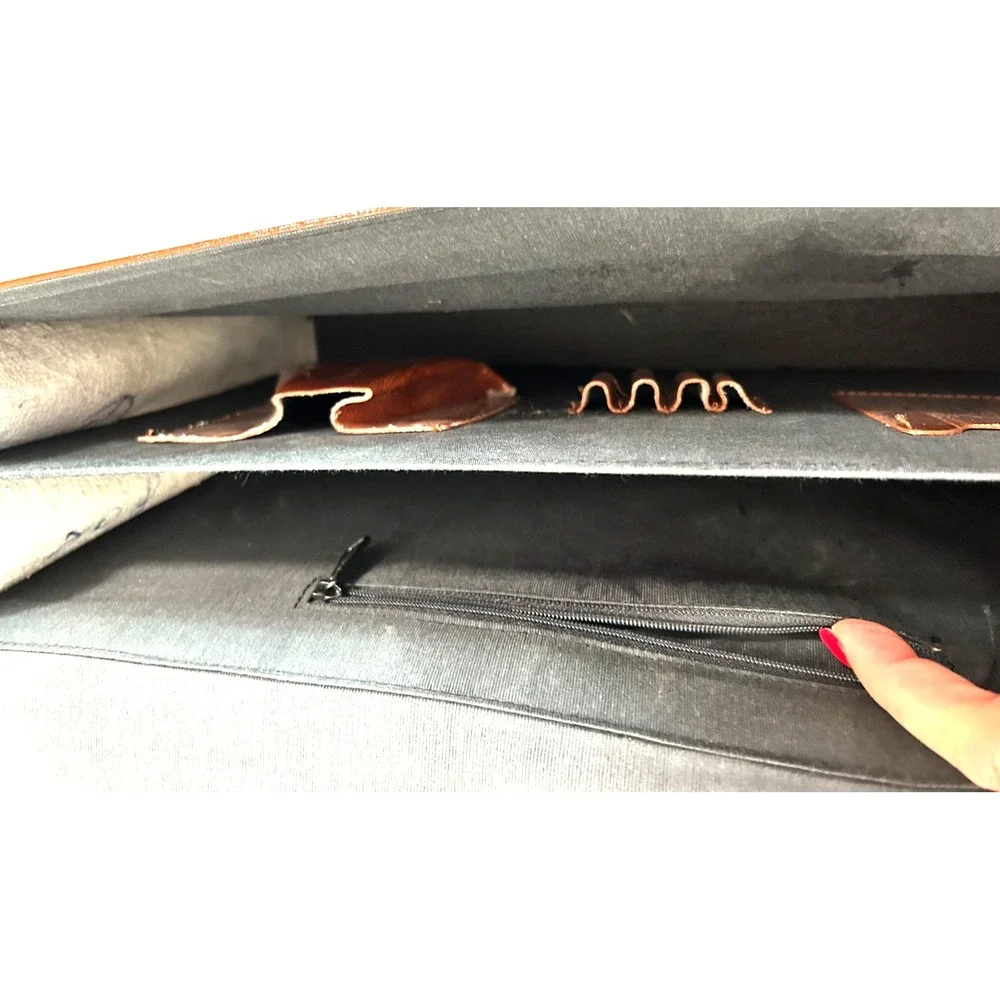 Vintage 80s Genuine Eel Skin Briefcase Brown Attache Bag Amiet Lock Korea VGUC